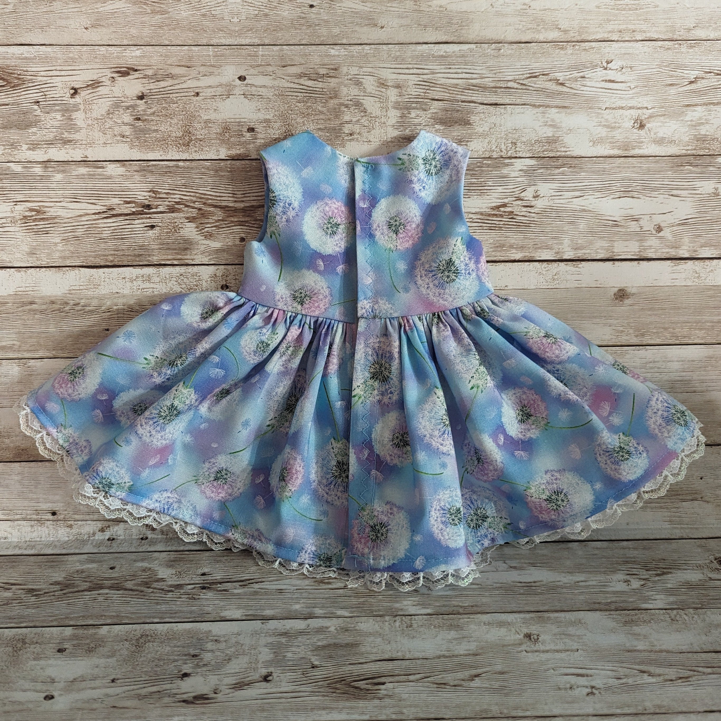 blue and pink dandelion puffs doll dress fits American Girl and other similar 18 inch dolls