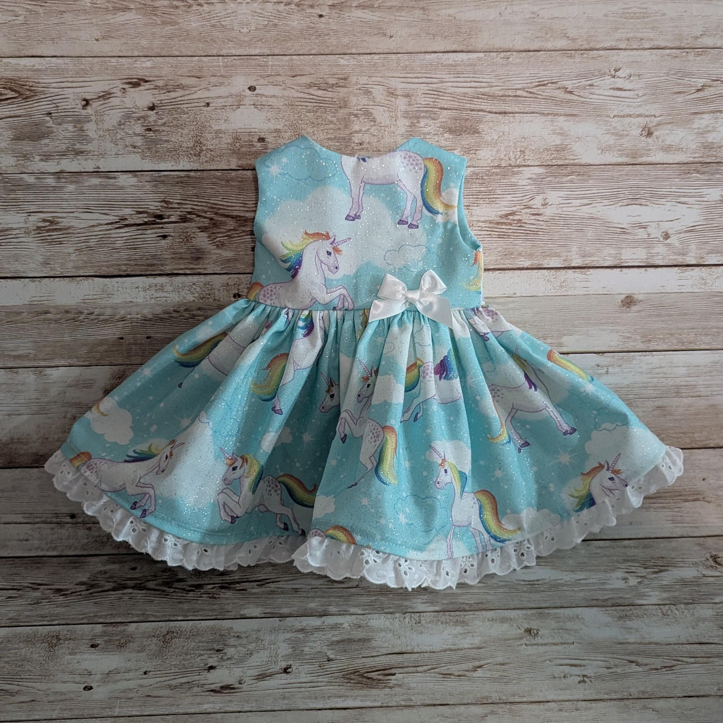 Aqua sparkly unicorn 18 inch doll dress fits American Girl and other similar dolls