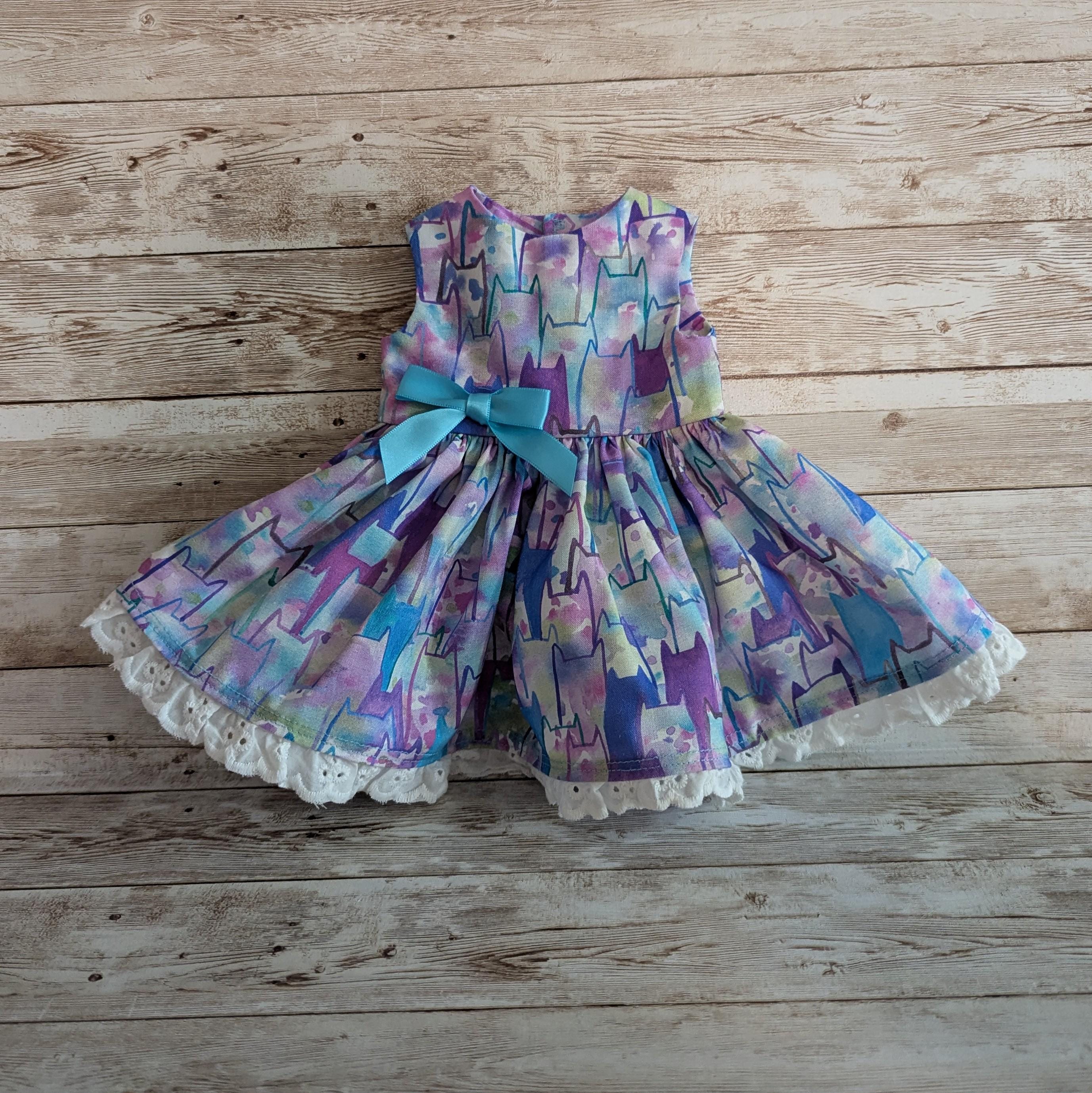 Blue and purple kitty cats 18 inch doll dress fits American Girl and other similar dolls