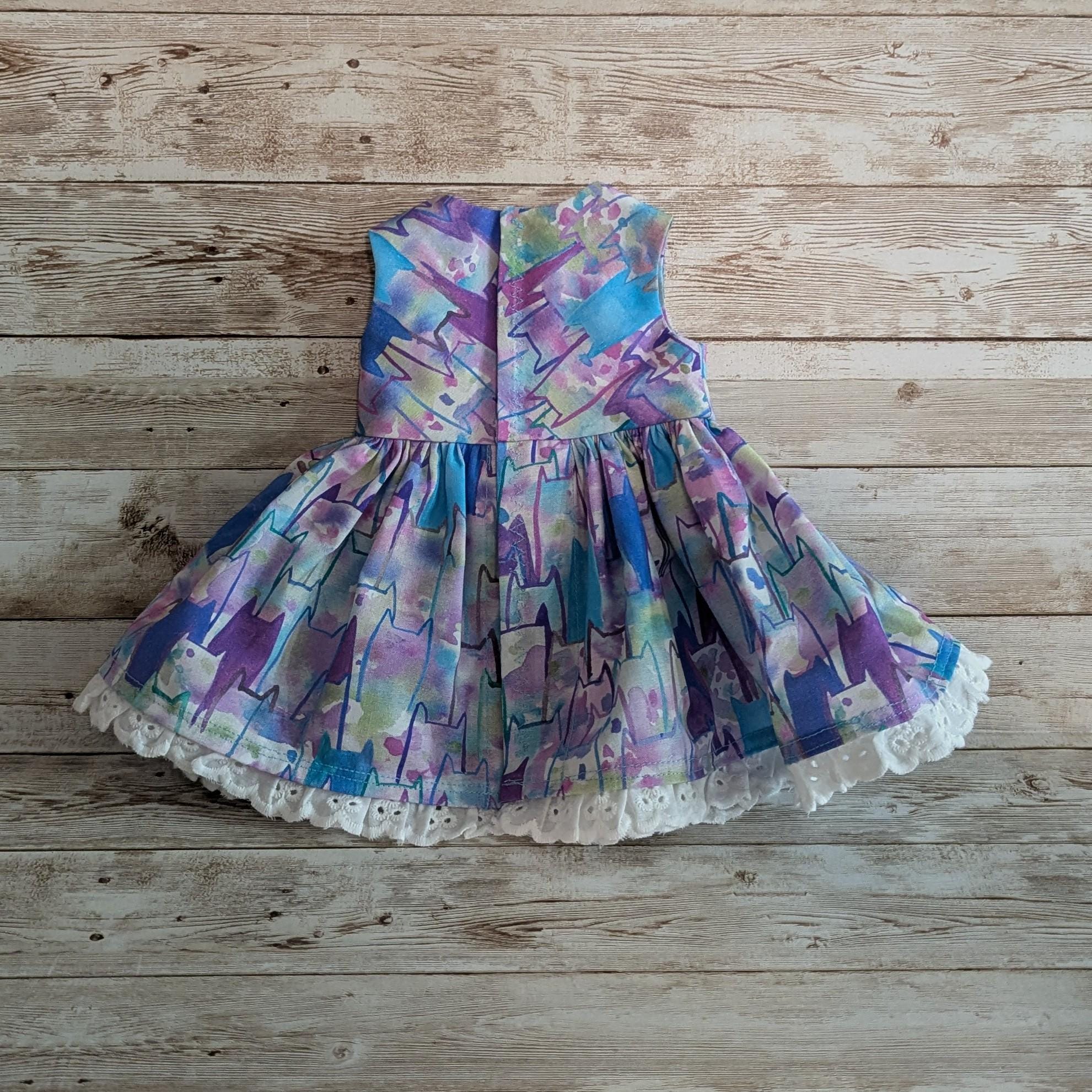 Blue and purple kitty cats 18 inch doll dress fits American Girl and other similar dolls