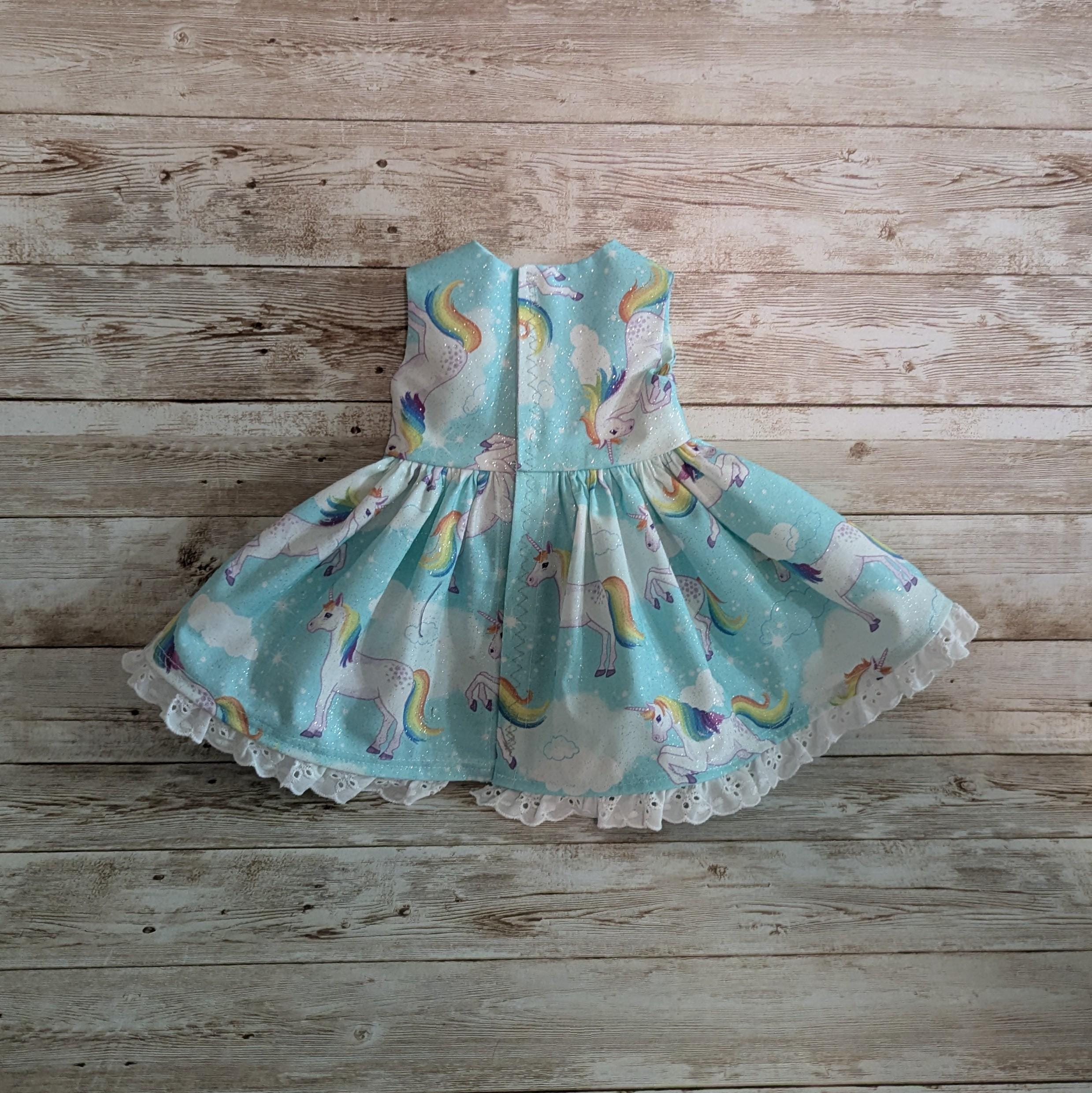 Aqua sparkly unicorn 18 inch doll dress fits American Girl and other similar dolls